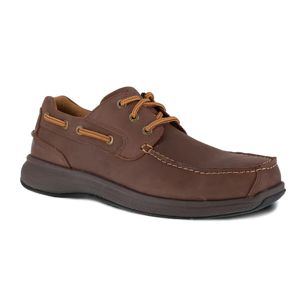 Florsheim Men's Boat Shoe, Steel Toe, Leather Upper, Rubber Outsole, Lace Up, Brown, 8 1/2 D