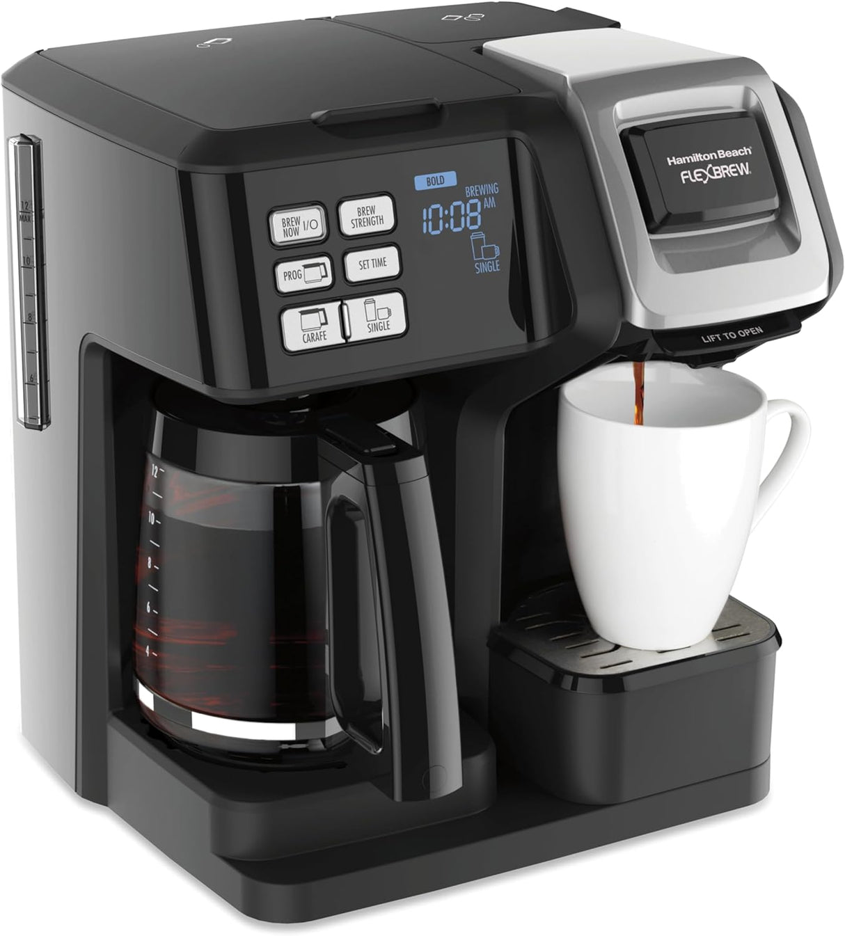 Hamilton Beach FlexBrew Trio 2-Way Coffee Maker, Compatible with K-Cup Pods or Grounds, Combo, Single Serve & Full 12c Pot, Black