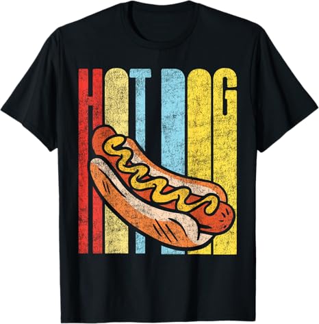MEN-Size: LG (BLACK) Hot Dog Adult Retro Vintage Hot Dog T-Shirt