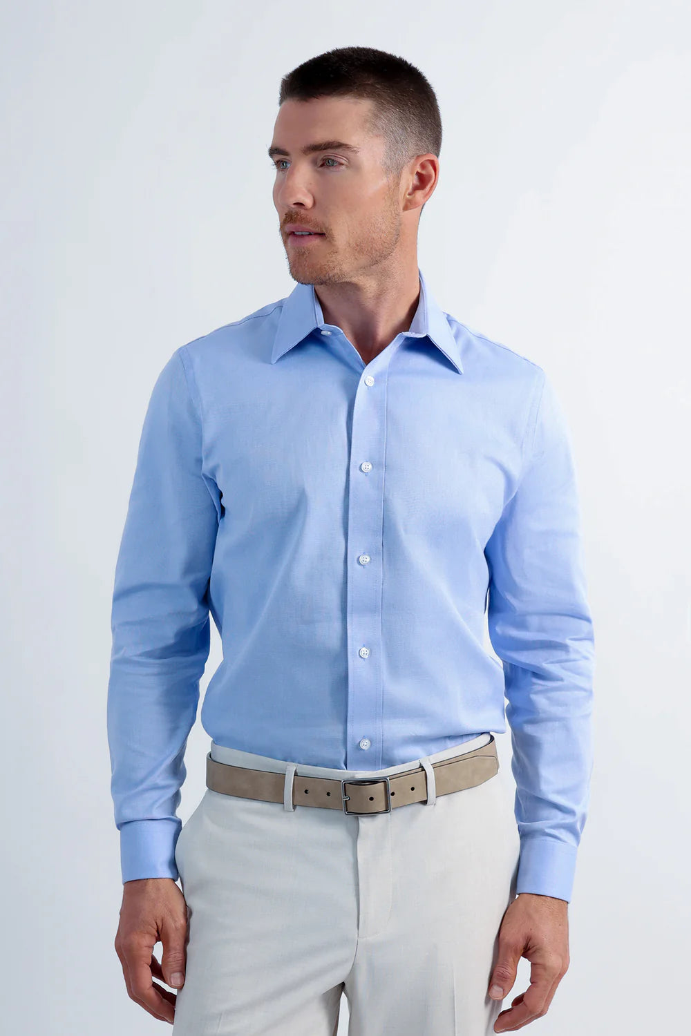 Haggar Premium Comfort Dress Shirt - Blue Herringbone Neck: 17 Sleeve: 32/33