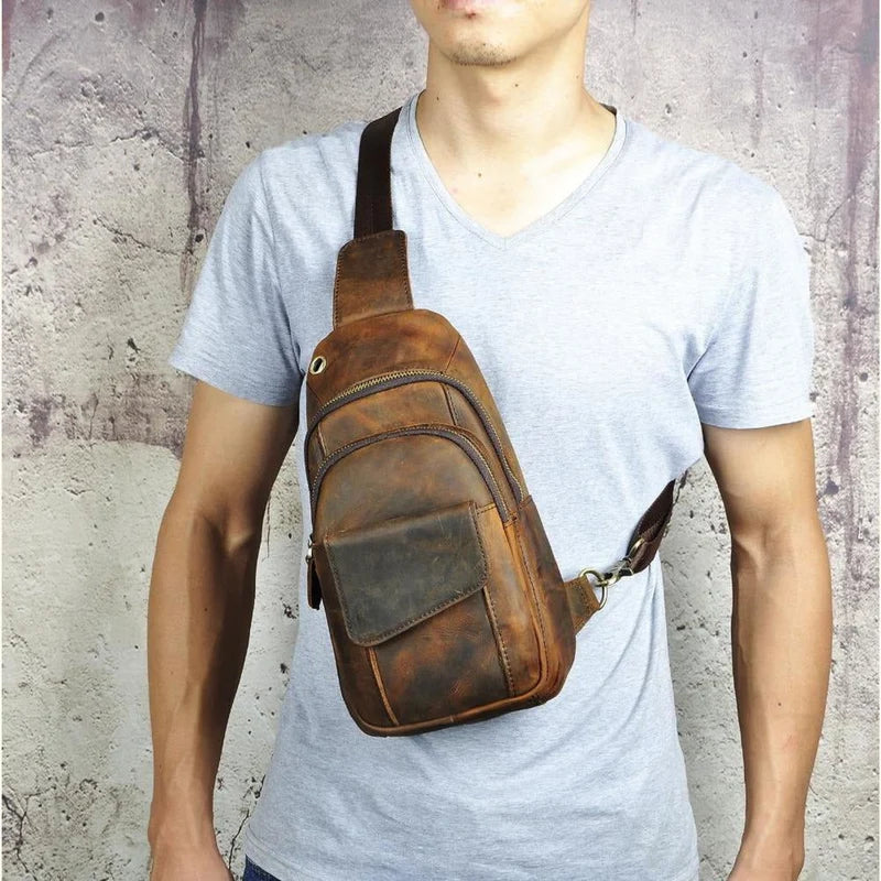 James Leather Cowhide Leather Sling Bag , 14"