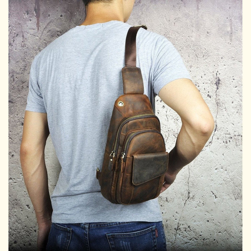 James Leather Cowhide Leather Sling Bag , 14"