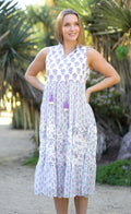 Dolma Inc.-Nola Sleeveless Block Print Dress Lavender Teal-L