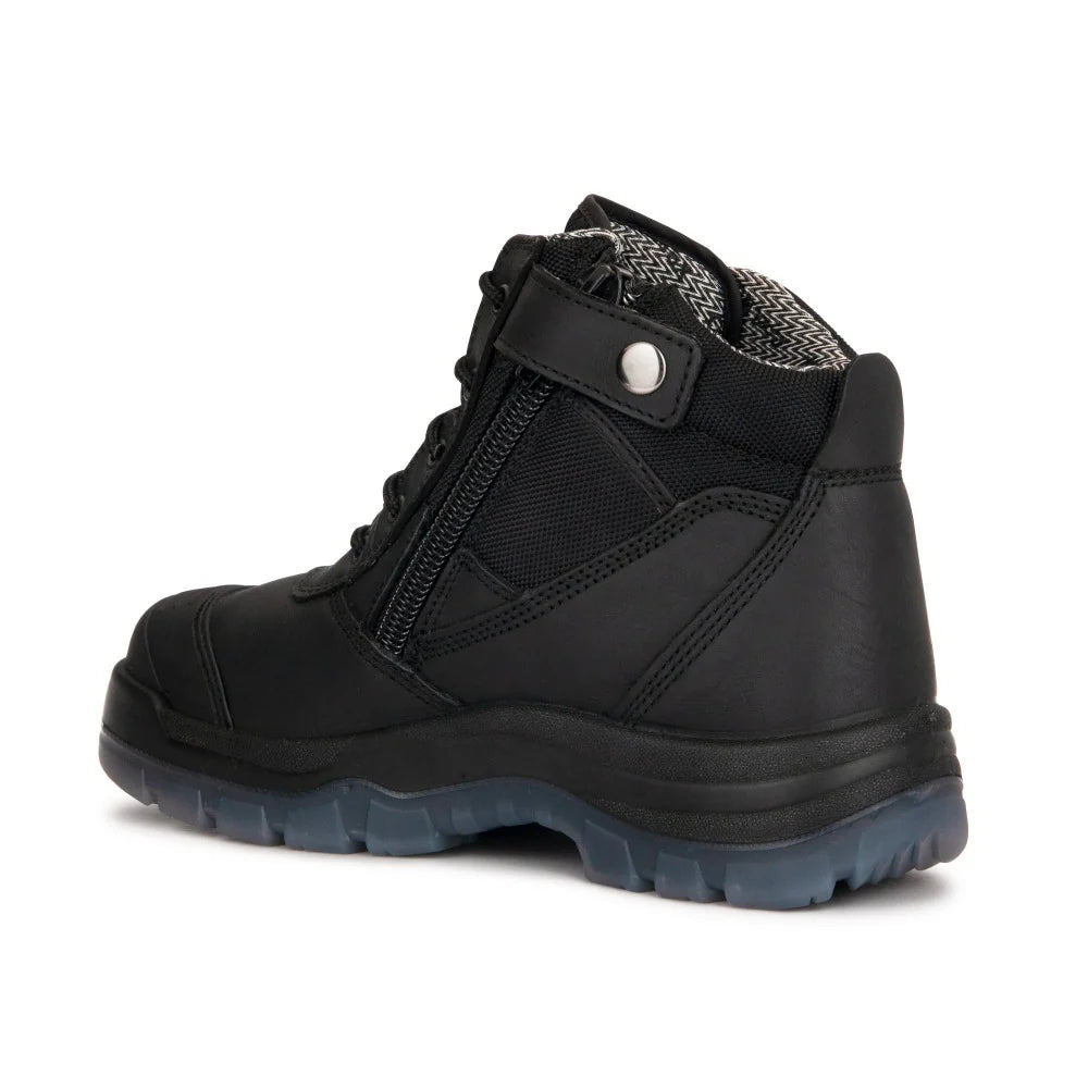 ROCKROOSTER Crisson Black 6-inch Zip sided Steel Toe Leather Work Boots AK050BK - Size: Men 10/Women 11.5