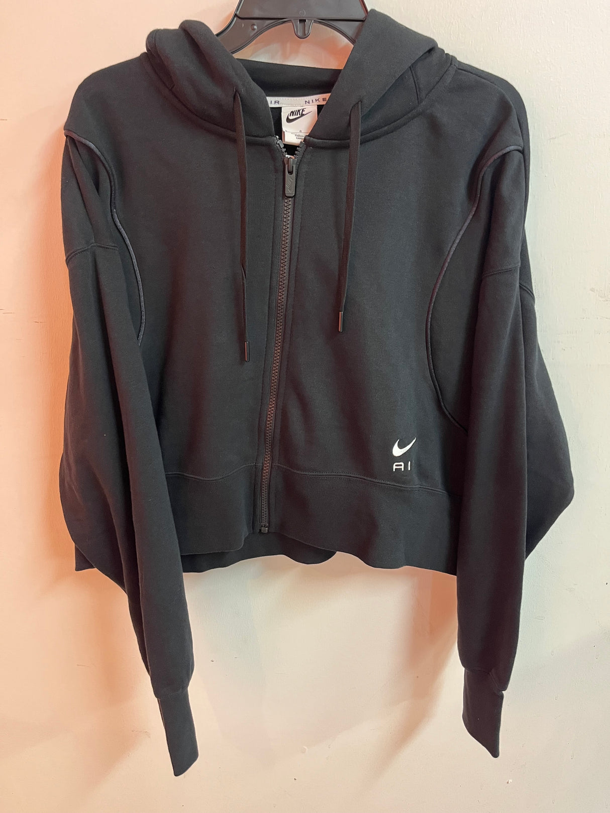 Nike W Nsw Air Fleece Hd Fz-Black/Black/White NWT