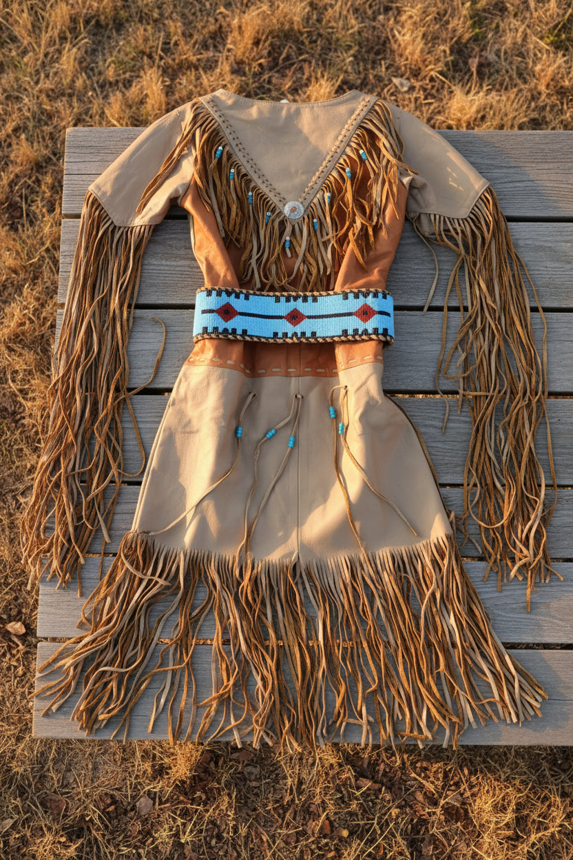 Genuine Leather Handmade Beaded Fringe Dress