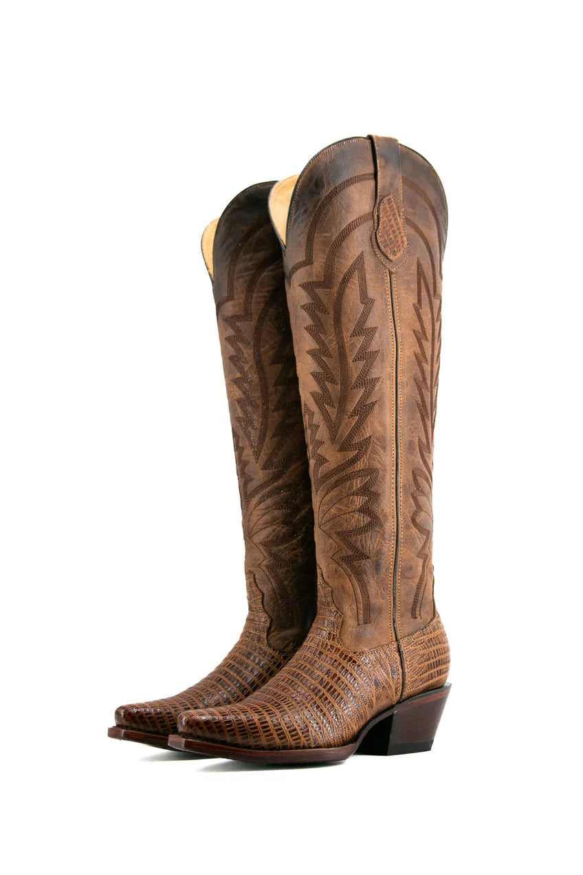 Arabella Lizard Tall Snip Toe Cowgirl Boot - Honey Size 6