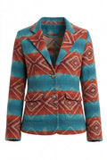 LUCKY & BLESSED Turquoise Rust Aztec Western Blazer Jacket Size Small