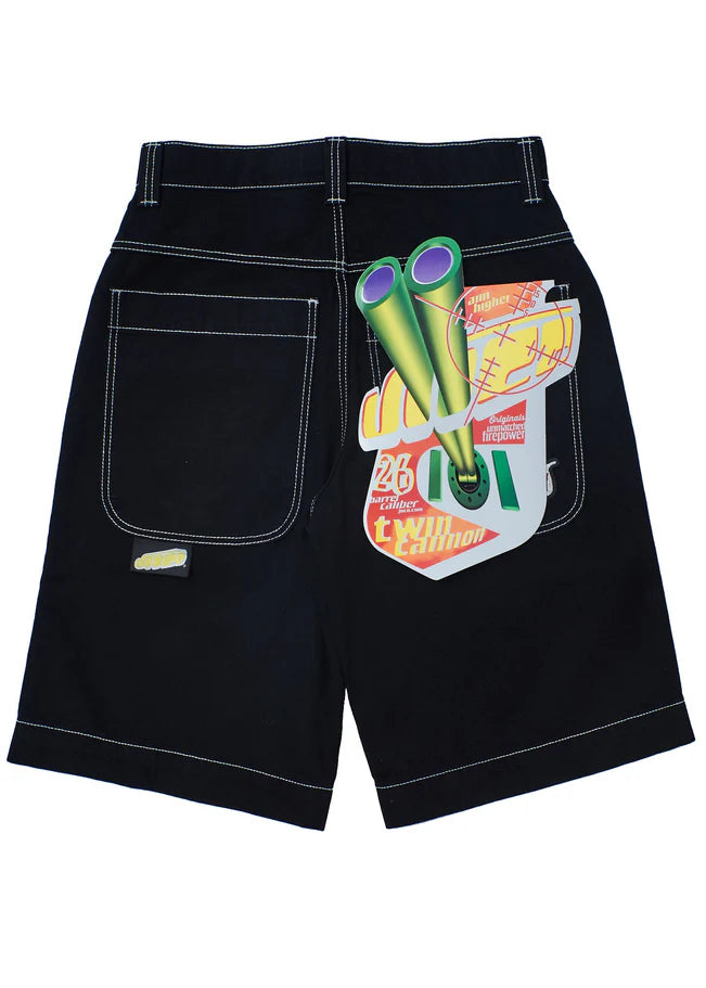 JNCO 101 Twin Cannon Shorts Black/Silver 14" Inseam Size 34