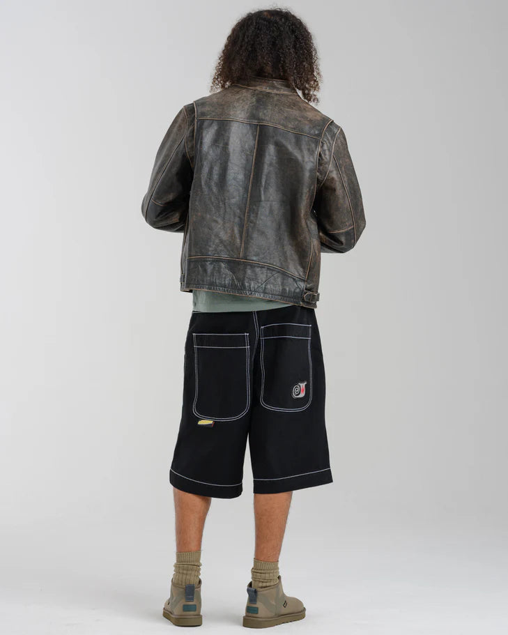JNCO 101 Twin Cannon Shorts Black/Silver 14" Inseam Size 34