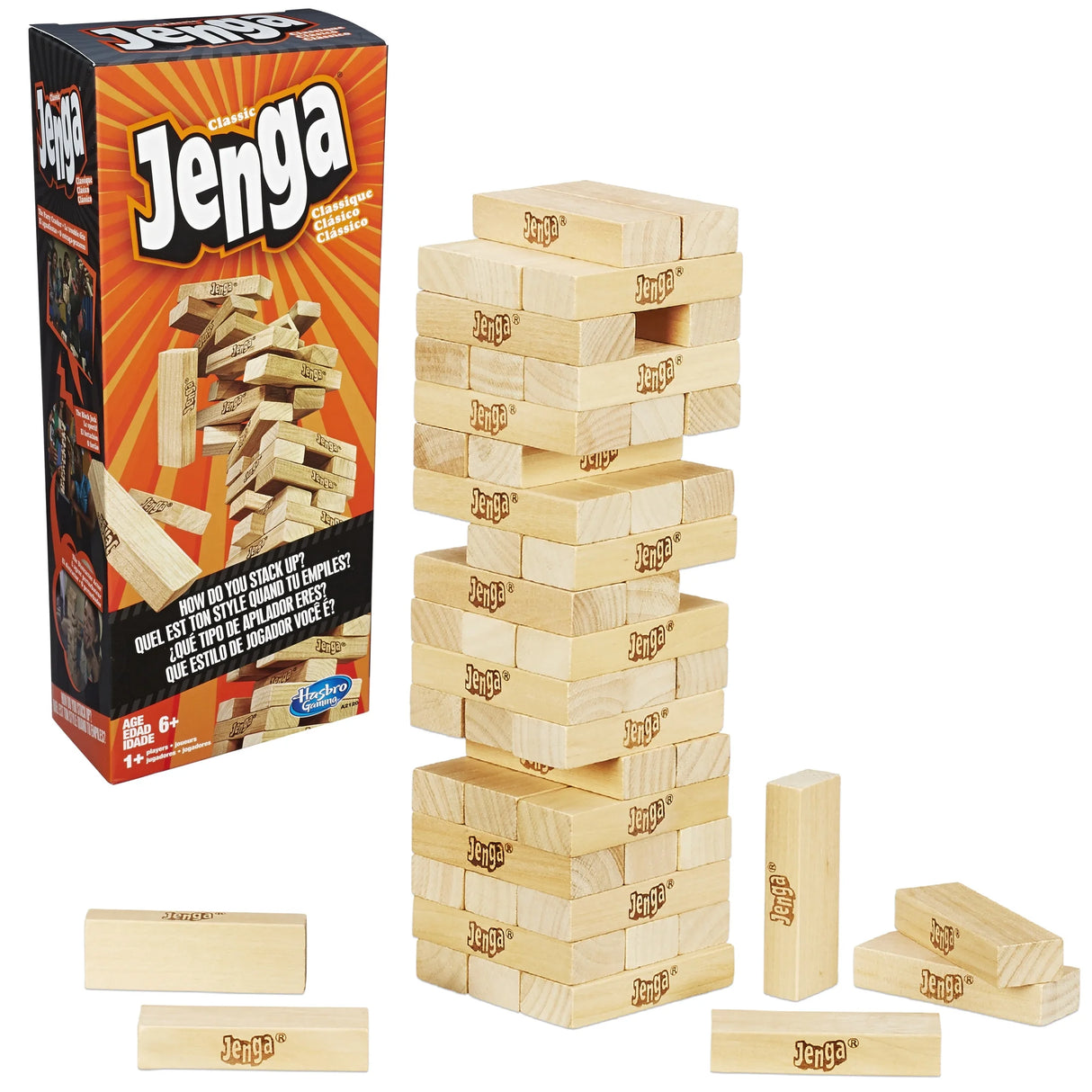 Hasbro Gaming Jenga Classic Game with Genuine Hardwood Blocks,Stacking Tower Game for 1 or More Players,Kids Ages 6 and Up