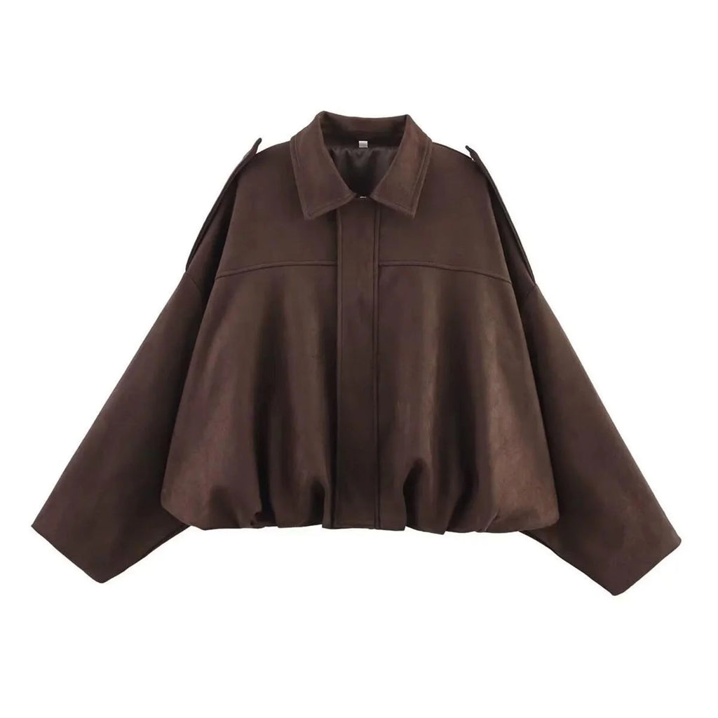 Design Brand Women's Faux Suede Cropped Bomber Jacket - Coffee - Small