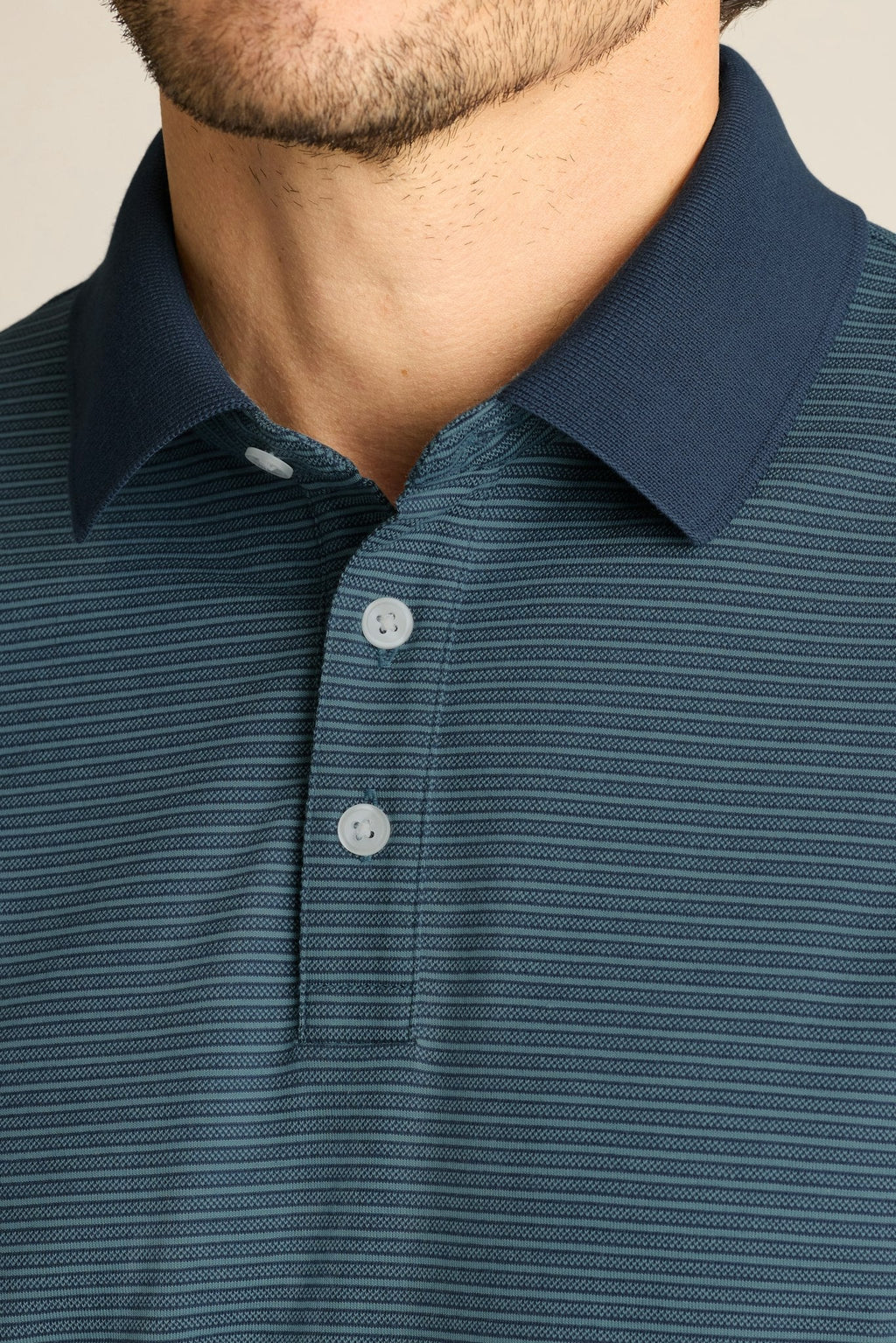 Men's Stretch Pima Cotton Piqué Polo - Navy and Light Blue Striped - S