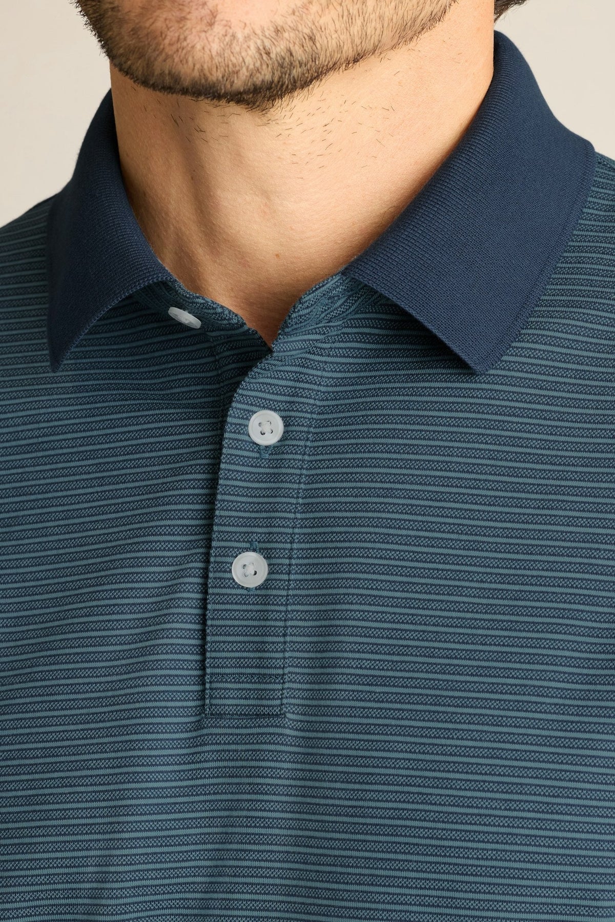 Men's Stretch Pima Cotton Piqué Polo - Navy and Light Blue Striped - S