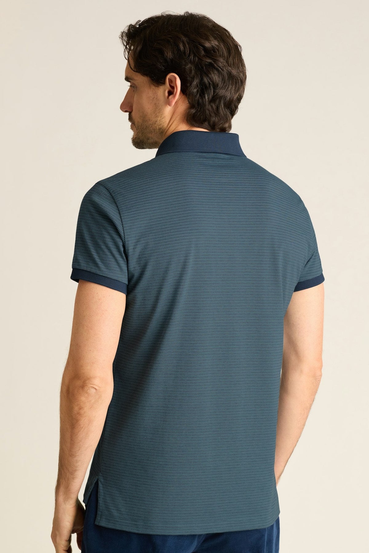 Men's Stretch Pima Cotton Piqué Polo - Navy and Light Blue Striped - S