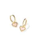 Kendra Scott Ari Heart Gold Huggie Earrings in Rose Quartz