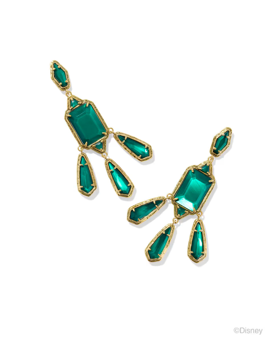 Disney | Kendra Scott The Queen Vintage Gold Statement Earrings in Dark Green Mother-of-Pearl