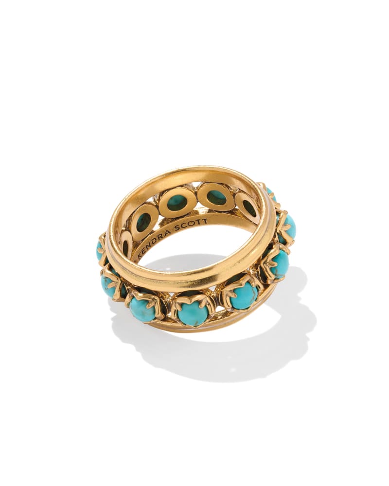 Kendra Scott Ida Vintage Gold Band Ring in Variegated Turquoise Magnesite Size: 5