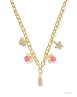 Disney | Kendra Scott Gold Mickey Mouse and Minnie Mouse Charm Necklace in Pink White Mix