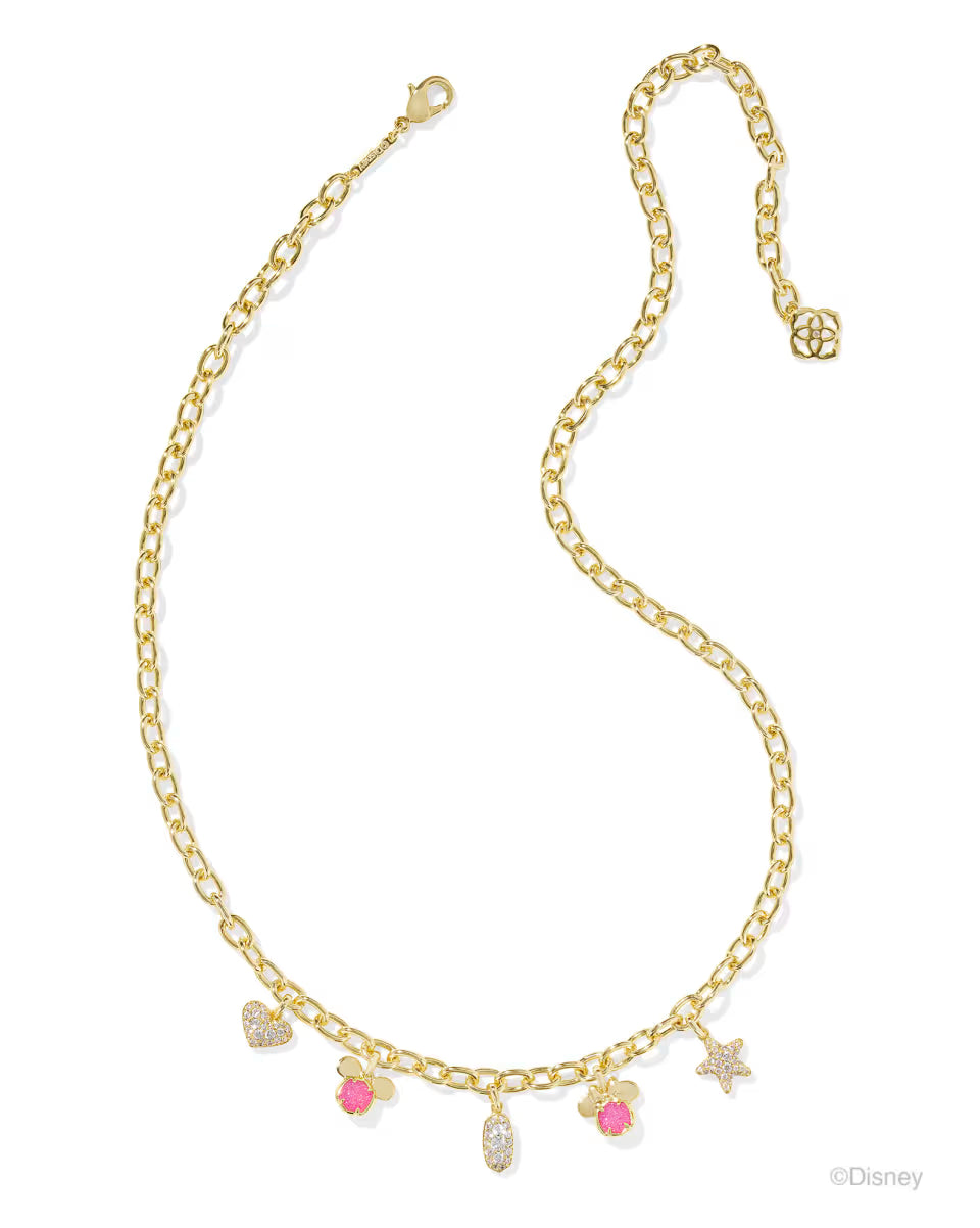 Disney | Kendra Scott Gold Mickey Mouse and Minnie Mouse Charm Necklace in Pink White Mix