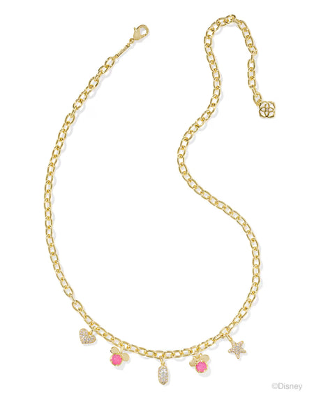 Disney | Kendra Scott Gold Mickey Mouse and Minnie Mouse Charm Necklace in Pink White Mix