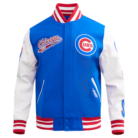 MLB Chicago Cubs Script Tail Men's Rib Wool Varsity - Royal Blue/Red - L
