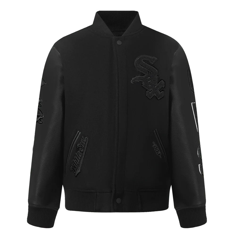 MLB CHICAGO WHITE SOX TRIPLE BLACK BIG BOY'S WOOL VARSITY JACKET - MED