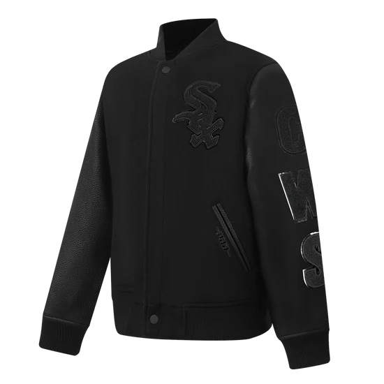 MLB CHICAGO WHITE SOX TRIPLE BLACK BIG BOY'S WOOL VARSITY JACKET - MED