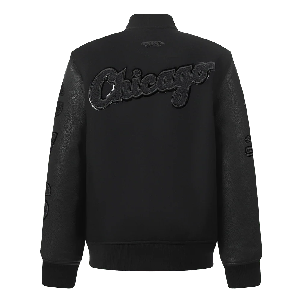 MLB CHICAGO WHITE SOX TRIPLE BLACK BIG BOY'S WOOL VARSITY JACKET - MED