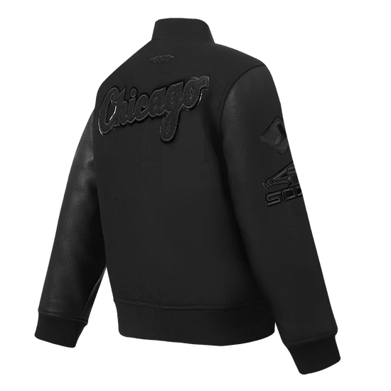 MLB CHICAGO WHITE SOX TRIPLE BLACK BIG BOY'S WOOL VARSITY JACKET - MED