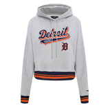 MLB DETROIT TIGERS SCRIPT TAIL WOMEN'S RIB FLEECE CROPPED PULLOVER HOODIE- large