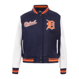 PRO STANDARD - Women's MD - MLB DETROIT TIGERS SCRIPT TAILWOOL VARSITY JACKET - Midnight Navy/Orange