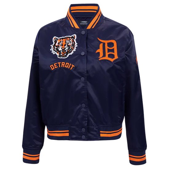 MLB Detroit Tigers Retro Classic Women's Rib Satin Jacket - Midnight Navy/Orange/Midnight - Size 2XL