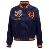 MLB Detroit Tigers Retro Classic Women's Rib Satin Jacket - Midnight Navy/Orange/Midnight - Size 2XL
