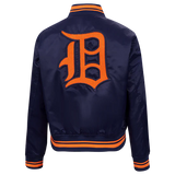 MLB Detroit Tigers Retro Classic Women's Rib Satin Jacket - Midnight Navy/Orange/Midnight - Size 2XL