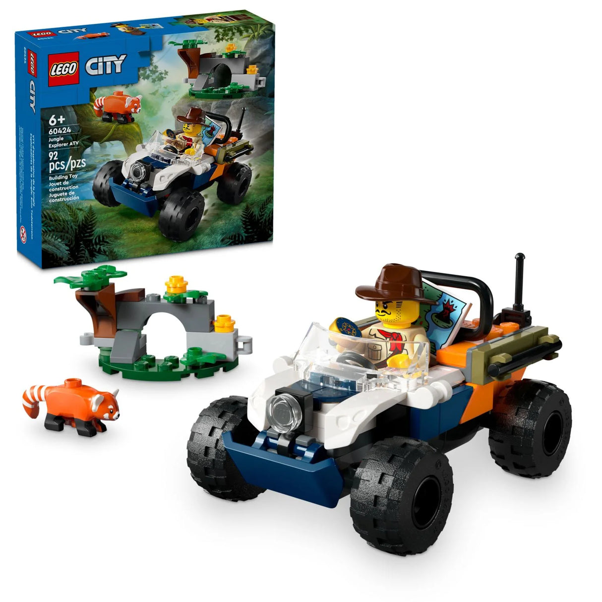 LEGO City Jungle Explorer ATV Red Panda Mission Car Toy, Fun Summer Toy for Kids Ages 6 and Up, Jungle Explorer Minifigure & Animal Figure Included, Outdoor Toy Gift Idea for Adventure Fans, 60424(New Open Box)