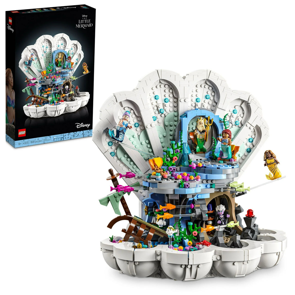 LEGO Disney Princess The Little Mermaid Royal Clamshell 43225 Collectible Adult Building Set, Gift for Princess Movie Fans Ages 18 and Up, Featuring Ariel, Ursula, King Triton, Sebastian and Flounder(New Open Box)