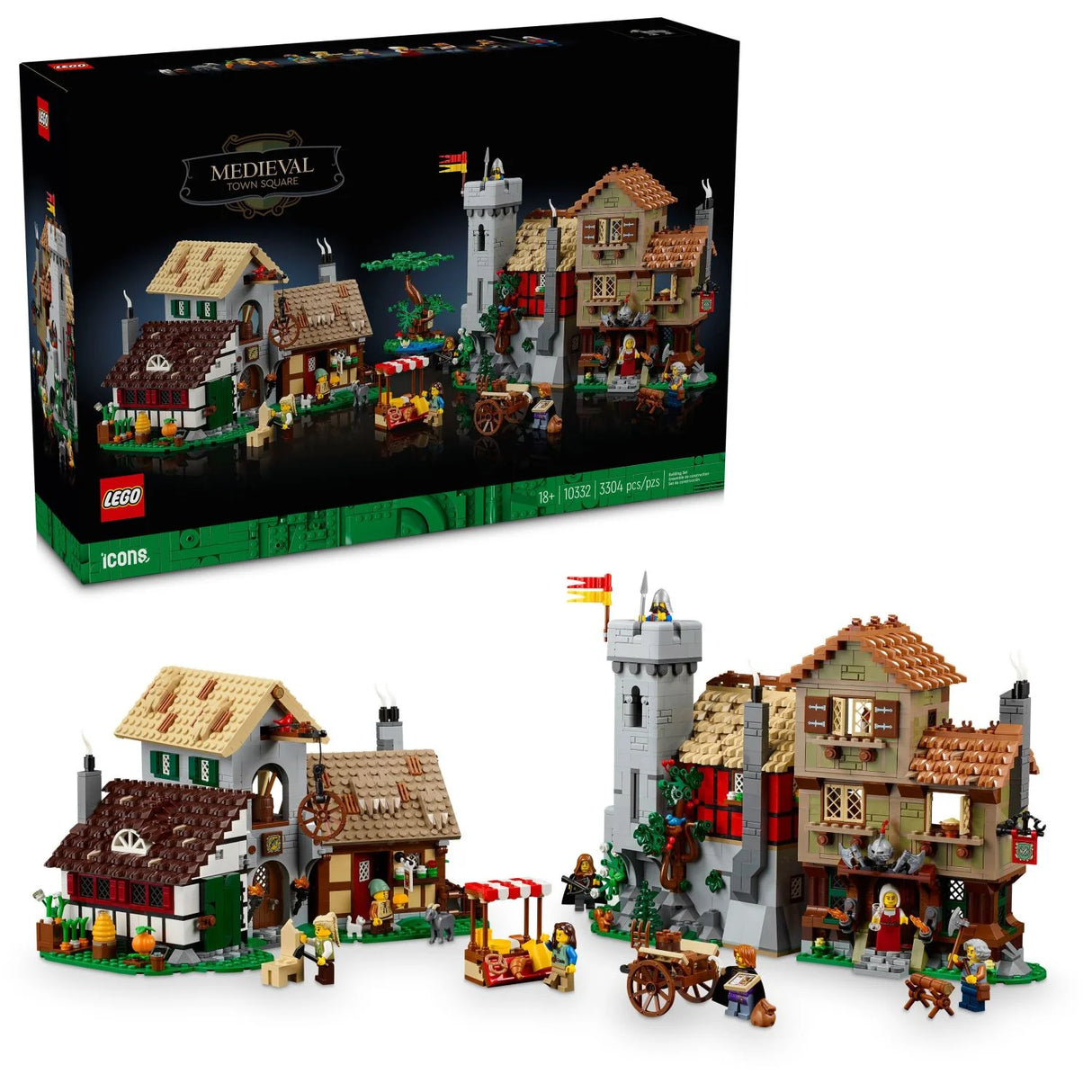 LEGO Icons Medieval Town Square Build and Display Model, Classic Castle Set Reimagined with 8 Medieval Minifigures, Explore the Medieval Village of Felsa in this Building Set for History Lovers, 10332(New open Box)