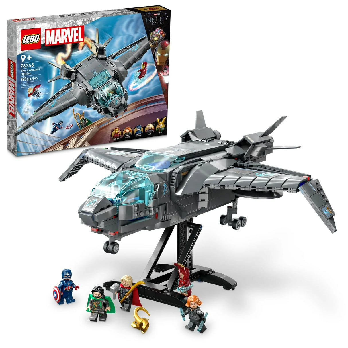 LEGO Marvel The Avengers Quinjet 76248, Spaceship Building Toy Set with Thor, Iron Man, Black Widow, Loki and Captain America Minifigures, Infinity Saga (New, Open Box)