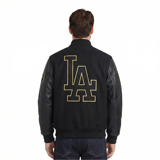 MLB Los Angeles Dodgers Black & Gold Men's Wool Varsity Jacket - Jet Black - Size XL