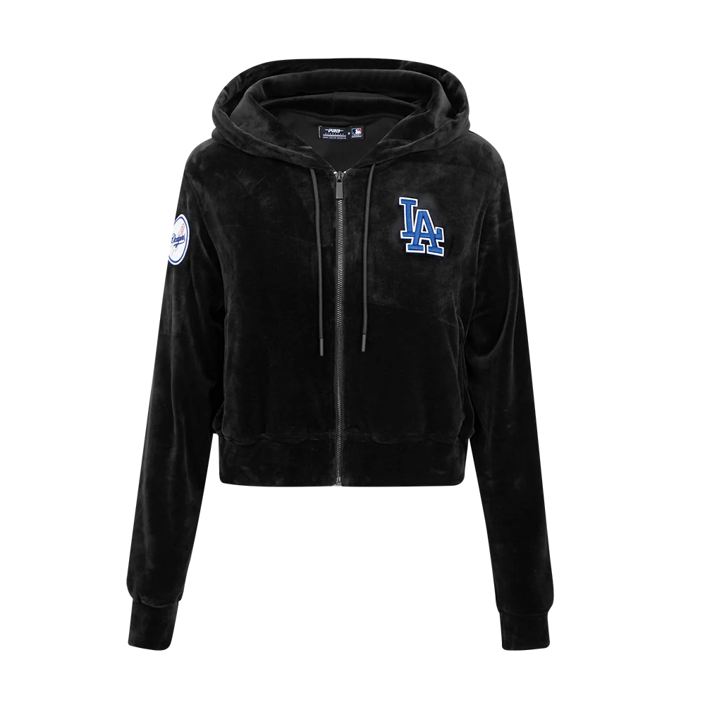 PRO STANDARD - LG - WOMEN'S MLB LOS ANGELES DODGERS CLASSIC VELOUR FULL ZIP PULLOVER HOODIE - BLACK