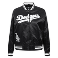 MLB LOS ANGELES DODGERS PEARLS WOMEN'S RIB SATIN JACKET (BLACK) - S
