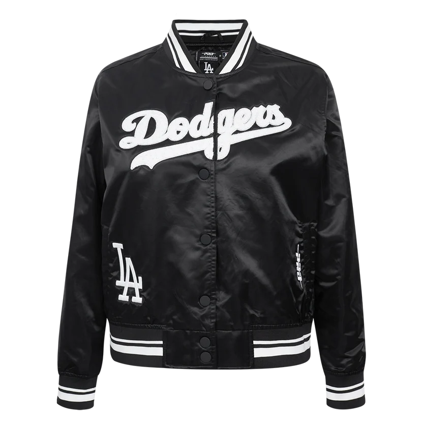 MLB LOS ANGELES DODGERS PEARLS WOMEN'S RIB SATIN JACKET (BLACK) - S