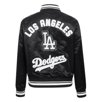MLB LOS ANGELES DODGERS PEARLS WOMEN'S RIB SATIN JACKET (BLACK) - S