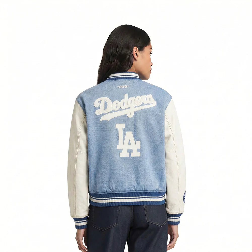 MLB LOS ANGELES DODGERS VARSITY BLUES WOMEN'S DENIM VARSITY JACKET-SMALL