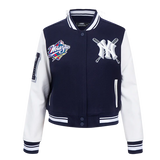 MLB New York Yankees Mashup Women's Rib Wool Varsity Jacket - Midnight Navy/White - Medium