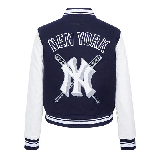 MLB New York Yankees Mashup Women's Rib Wool Varsity Jacket - Midnight Navy/White - Medium