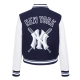 MLB New York Yankees Mashup Women's Rib Wool Varsity Jacket - Midnight Navy/White - Medium