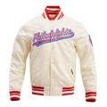 MLB Philadelphia Phillies Script Tail Men's Satin Jacket - Eggshell/Red - Size Large
