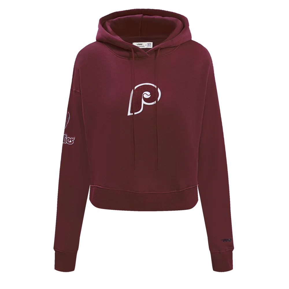 MLB PHILADELPHIA PHILLIES RETRO CLASSIC WOMEN'S CROPPED PULLOVER HOODIE-MED